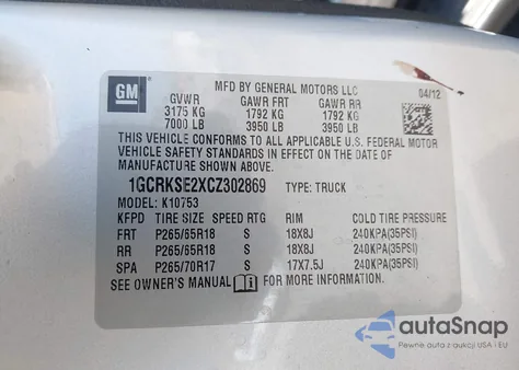 2012 Chevrolet Silverado 1500 Lt z USA, uszkodzony, nr VIN 1GCRKSE2XCZ302869